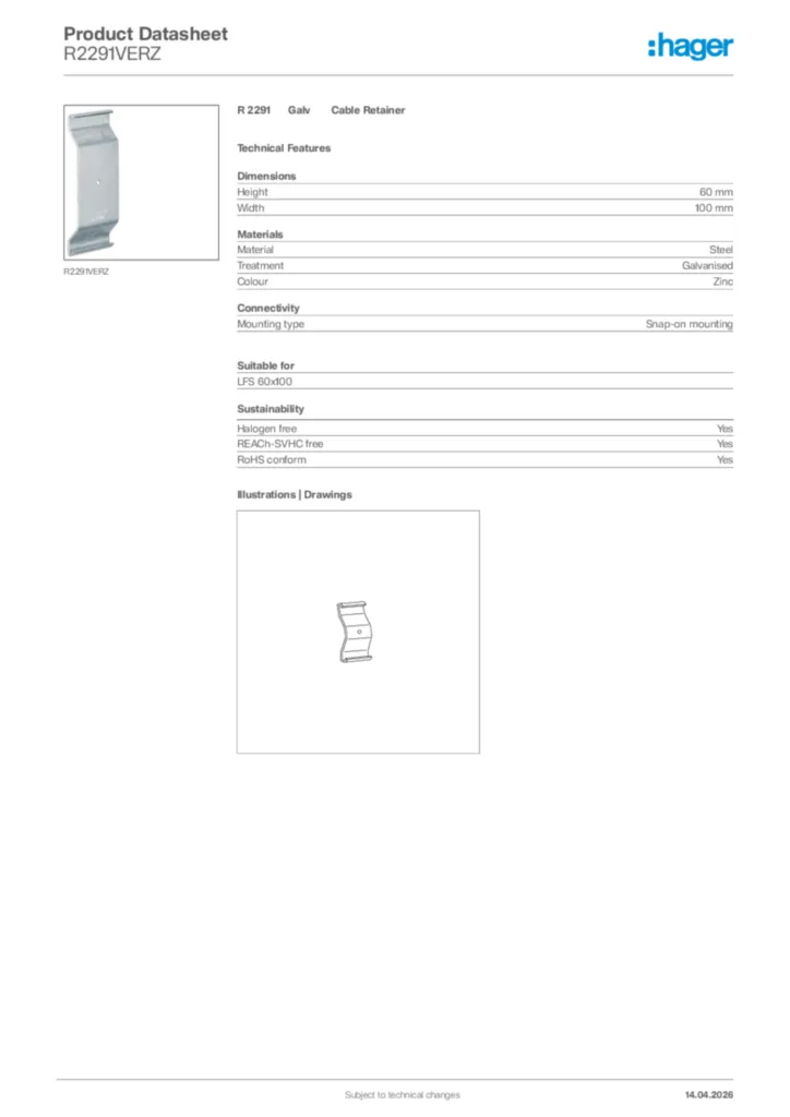 Image Hager Product data sheet R2291VERZ  | Hager Africa