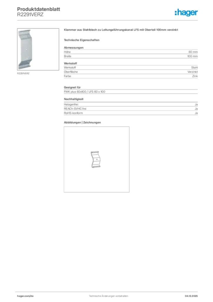 Bild Hager Produktdatenblatt R2291VERZ | Hager Deutschland