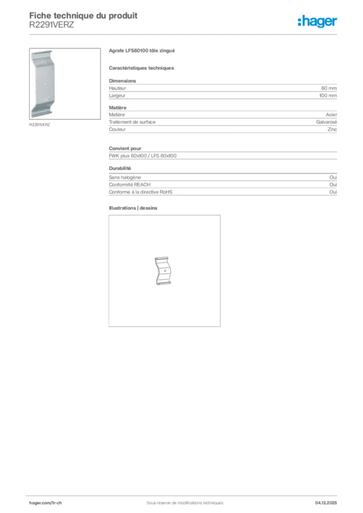 Image Hager Fiche technique du produit R2291VERZ | Hager Suisse