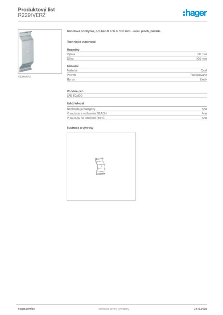 Obrázek Hager Product data sheet R2291VERZ | Hager