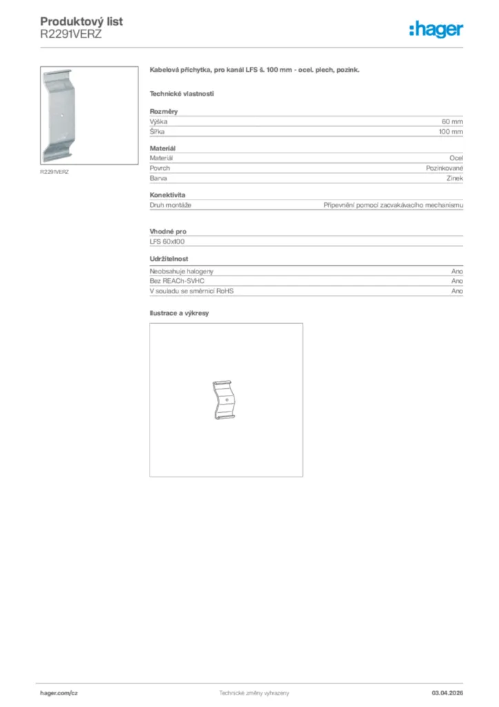 Obrázek Hager Product data sheet R2291VERZ | Hager