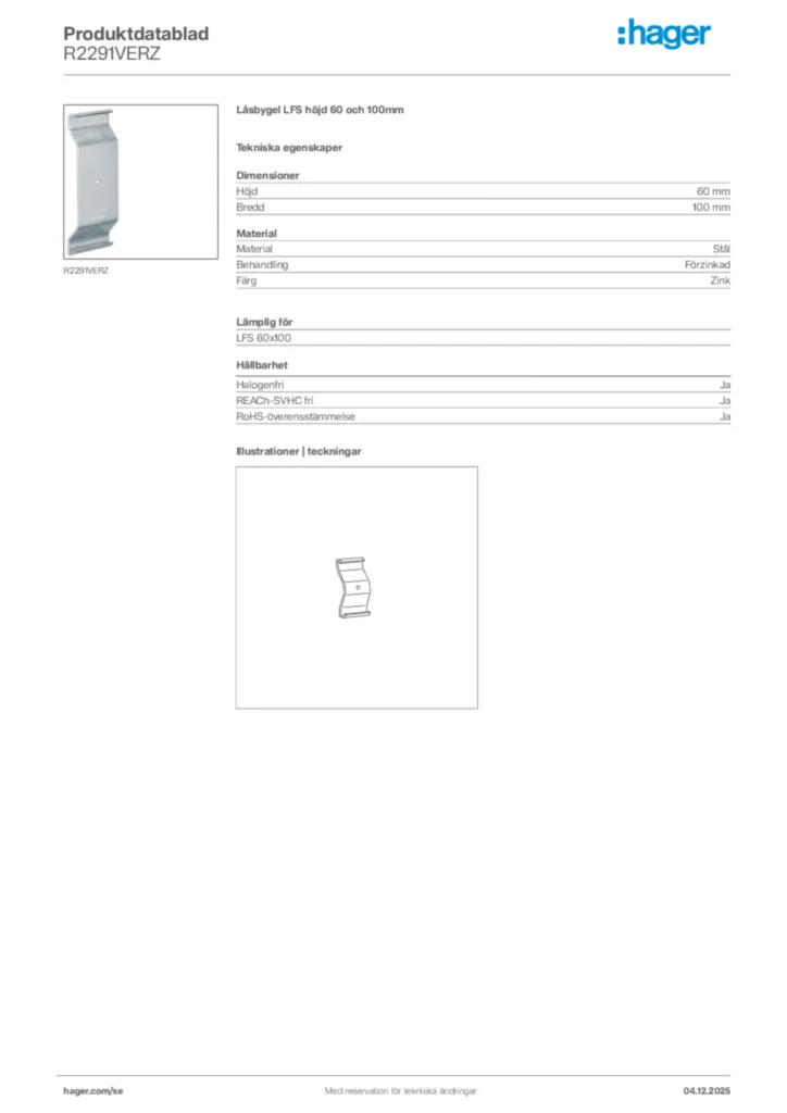 Bild Hager Produktdatablad R2291VERZ | Hager Sverige