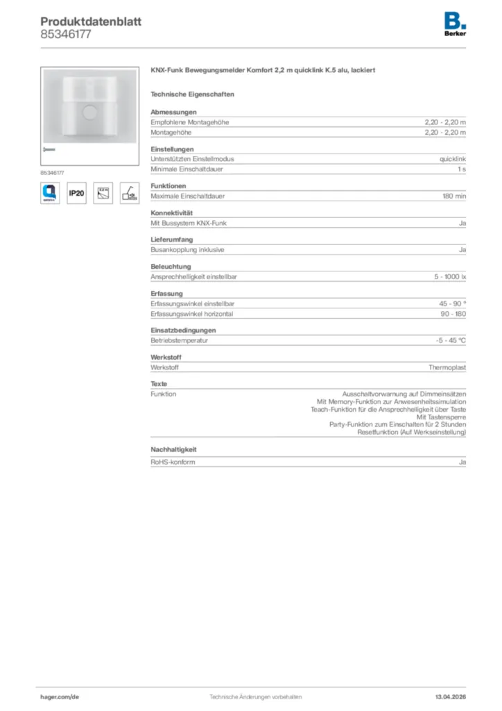 Bild Berker Produktdatenblatt 85346177 | Hager Deutschland
