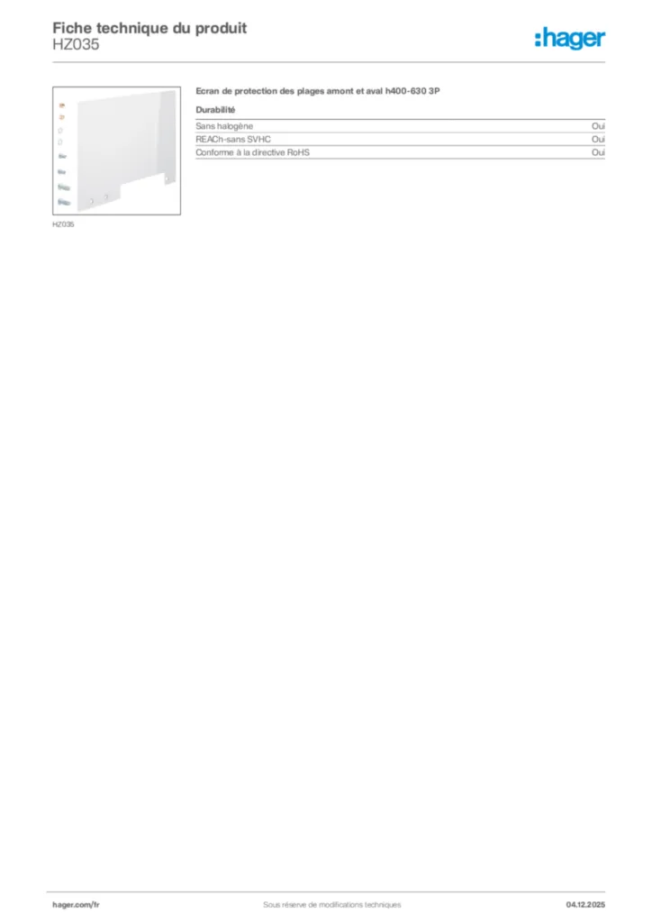 Image Hager Fiche technique du produit HZ035 | Hager France