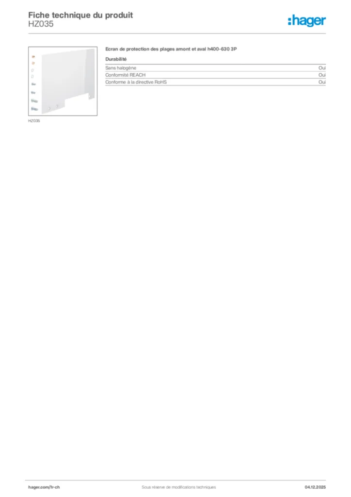 Image Hager Fiche technique du produit HZ035 | Hager Suisse