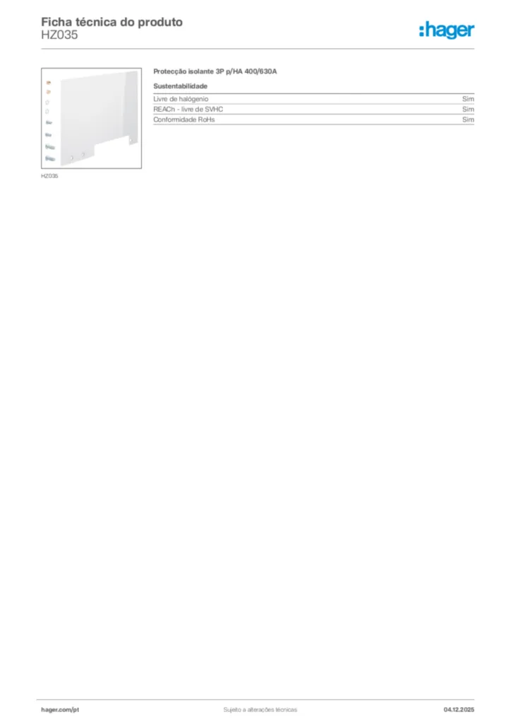 Imagem Hager Ficha técnica do produto HZ035 | Hager Portugal