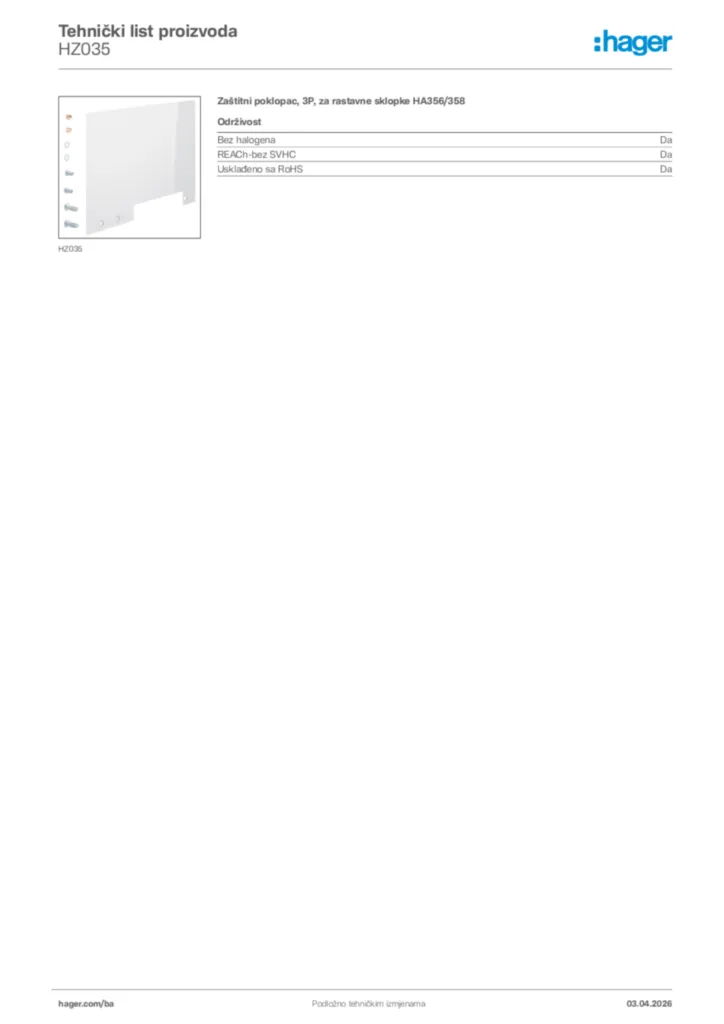Slika Hager Tehnički list proizvoda HZ035  | Hager