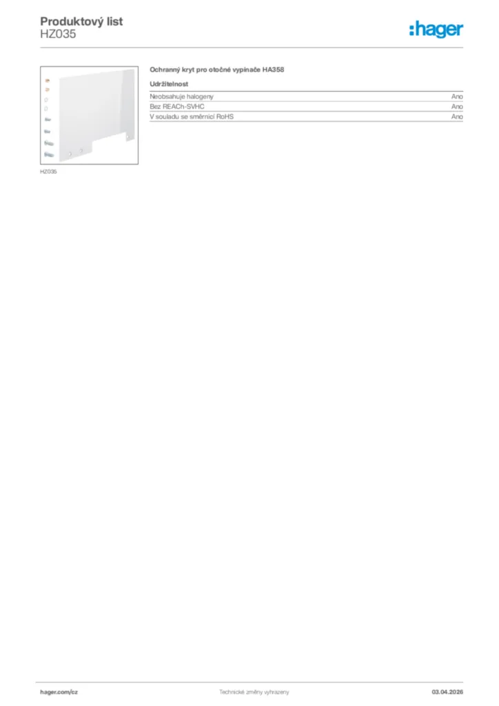 Obrázek Hager Product data sheet HZ035 | Hager