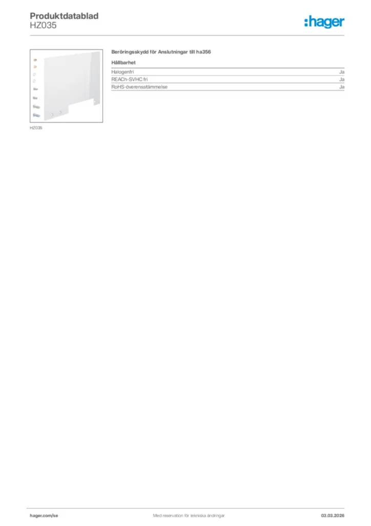 Bild Hager Produktdatablad HZ035 | Hager Sverige