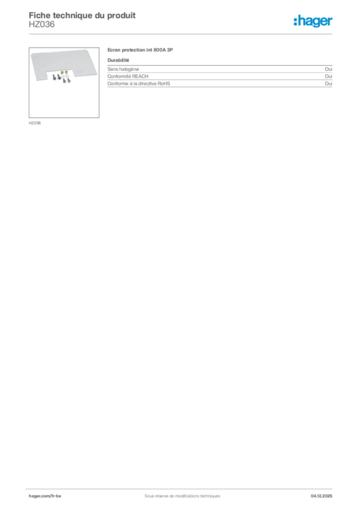 Image Hager Fiche technique du produit HZ036 | Hager Belgique