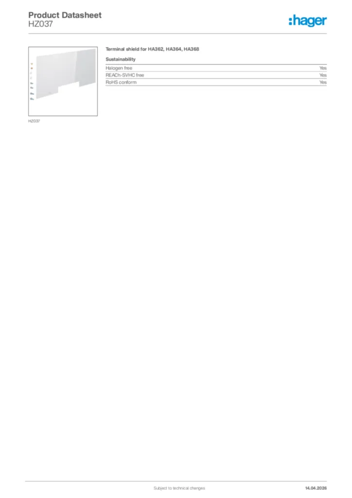 Image Hager Product data sheet HZ037  | Hager Africa