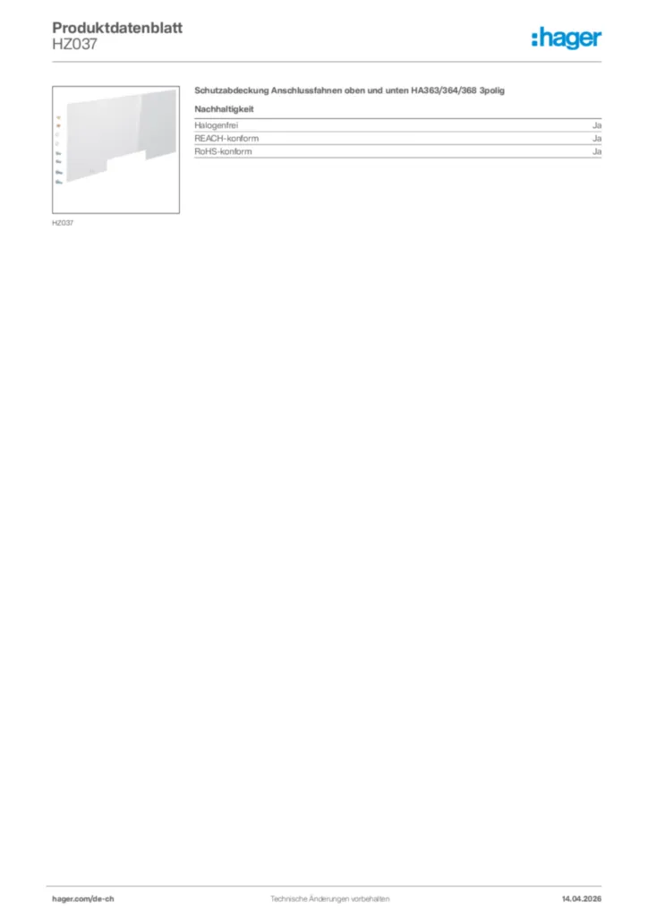 Bild Hager Produktdatenblatt HZ037 | Hager Schweiz