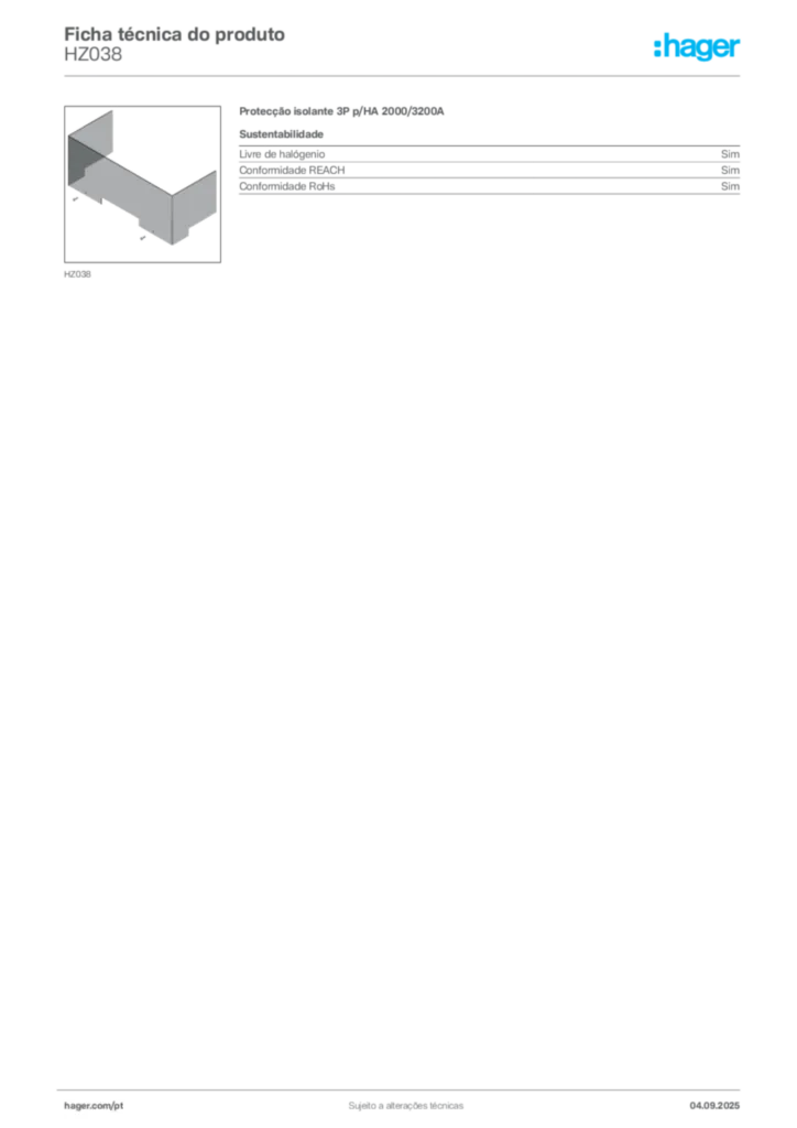 Imagem Hager Ficha técnica do produto HZ038 | Hager Portugal