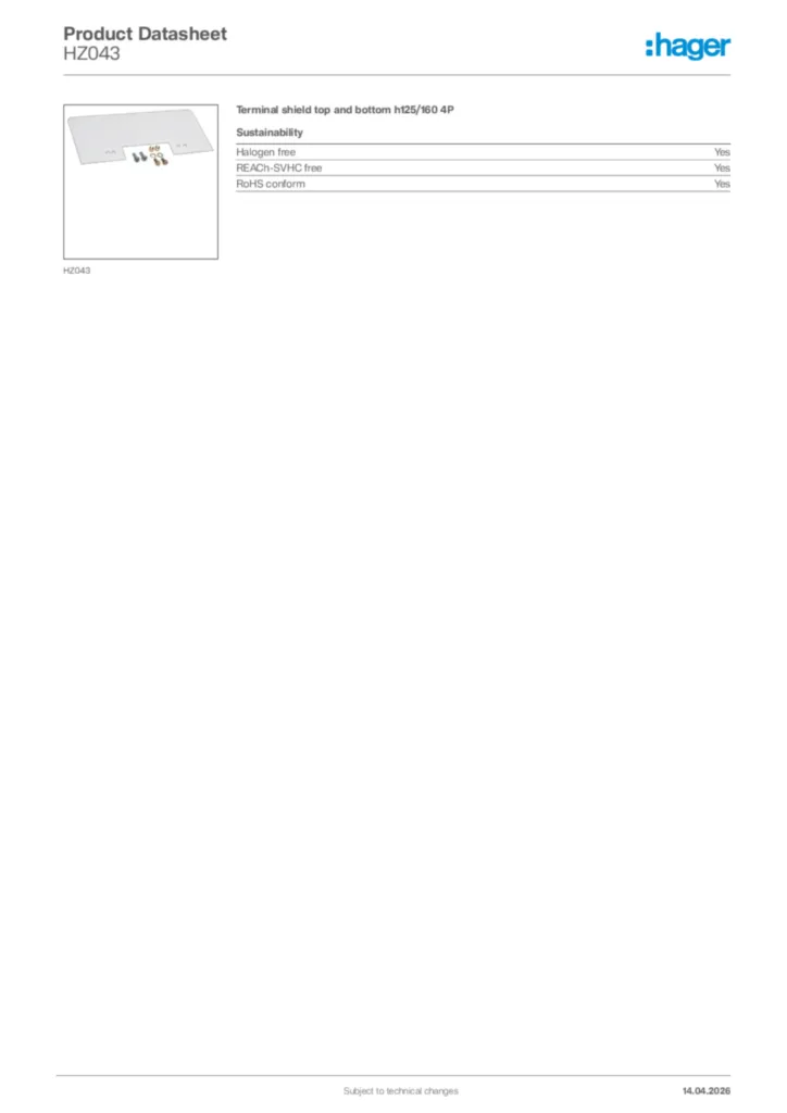 Image Hager Product data sheet HZ043  | Hager Africa