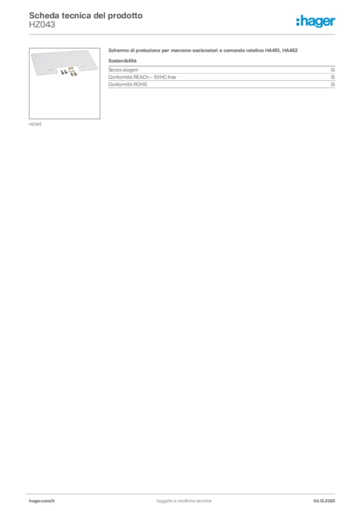 Immagine Hager Scheda tecnica del prodotto HZ043 | Hager Italia