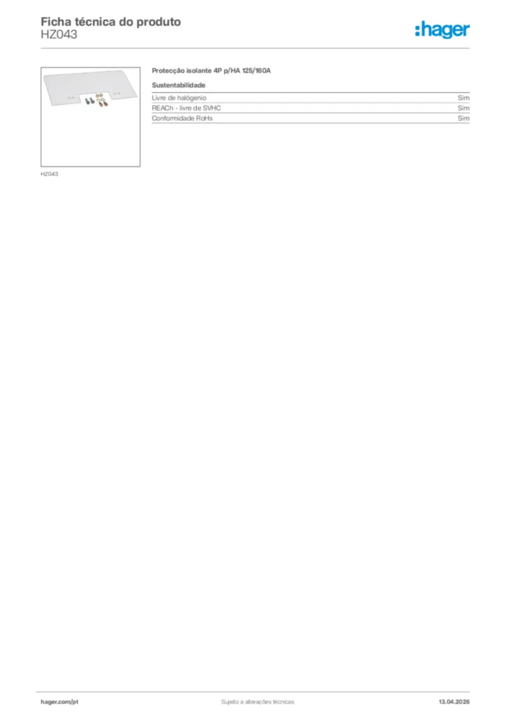 Imagem Hager Ficha técnica do produto HZ043 | Hager Portugal