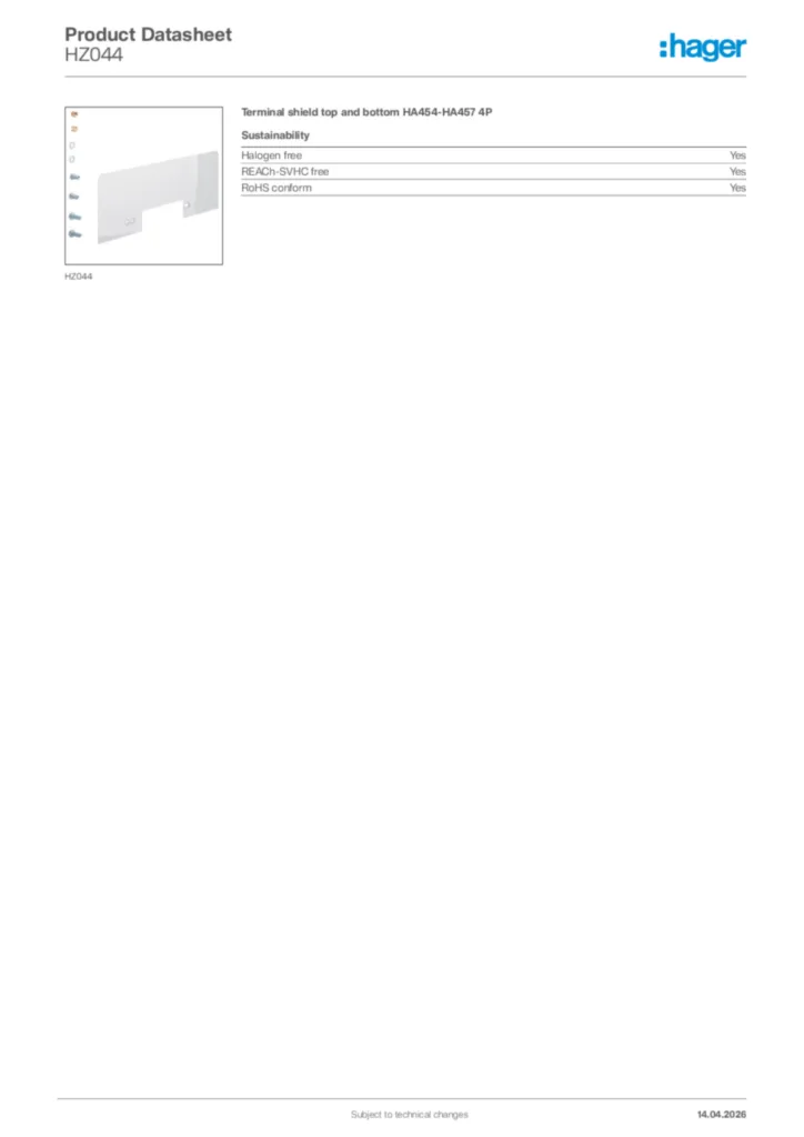 Image Hager Product data sheet HZ044  | Hager Africa
