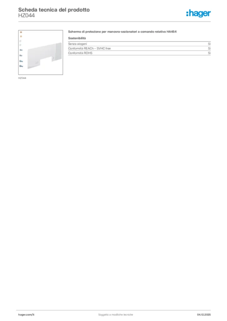 Immagine Hager Scheda tecnica del prodotto HZ044 | Hager Italia