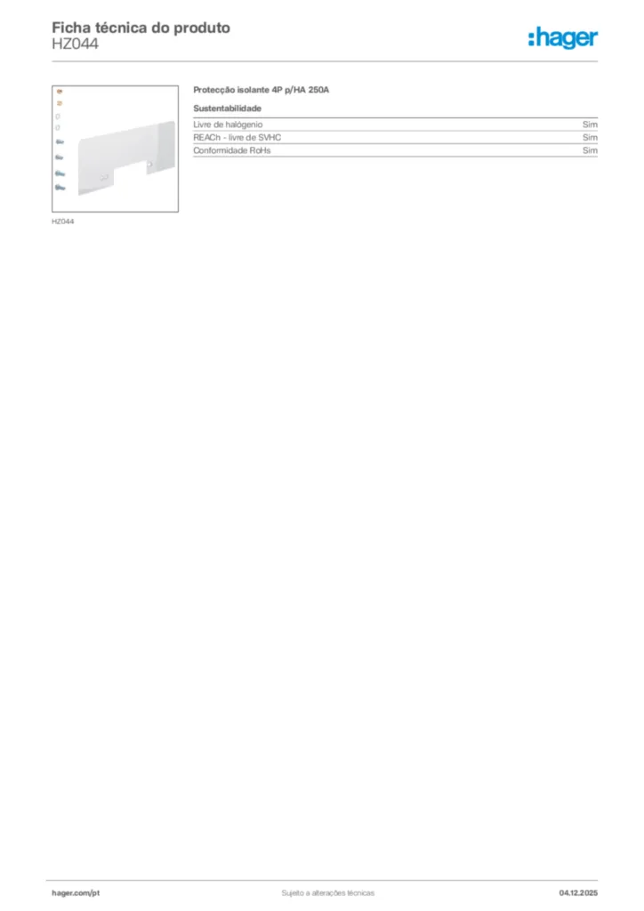 Imagem Hager Ficha técnica do produto HZ044 | Hager Portugal