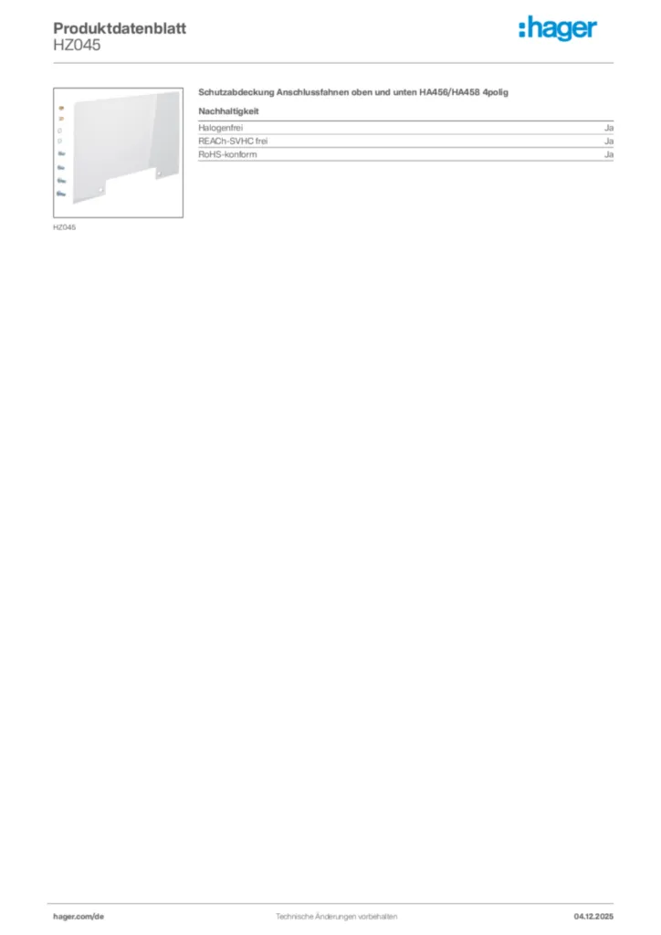 Bild Hager Produktdatenblatt HZ045 | Hager Deutschland