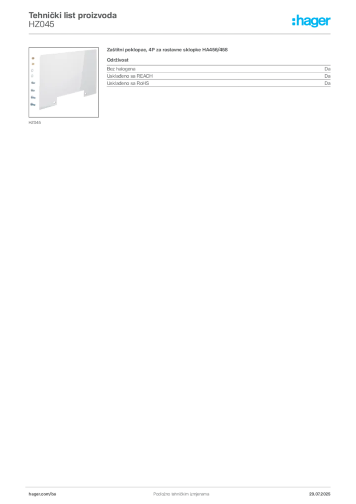 Slika Hager Product data sheet HZ045  | Hager