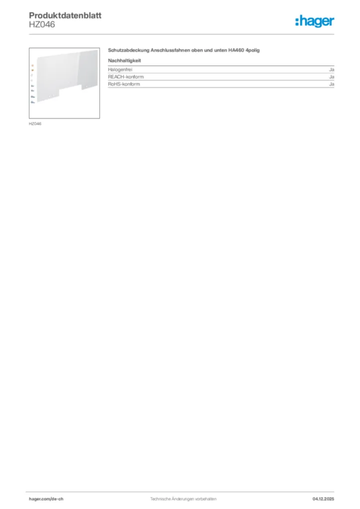 Bild Hager Produktdatenblatt HZ046 | Hager Schweiz