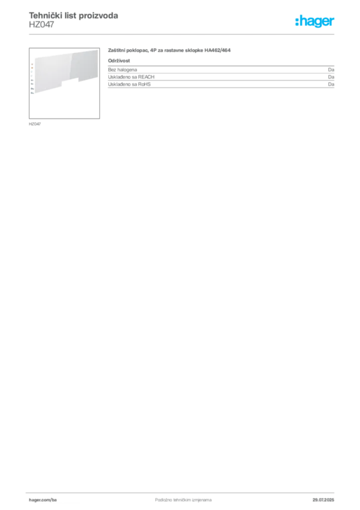 Slika Hager Product data sheet HZ047  | Hager