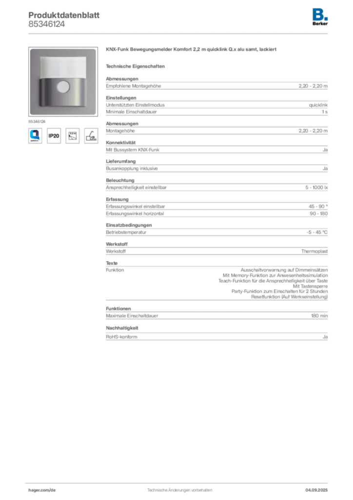 Bild Berker Produktdatenblatt 85346124 | Hager Deutschland