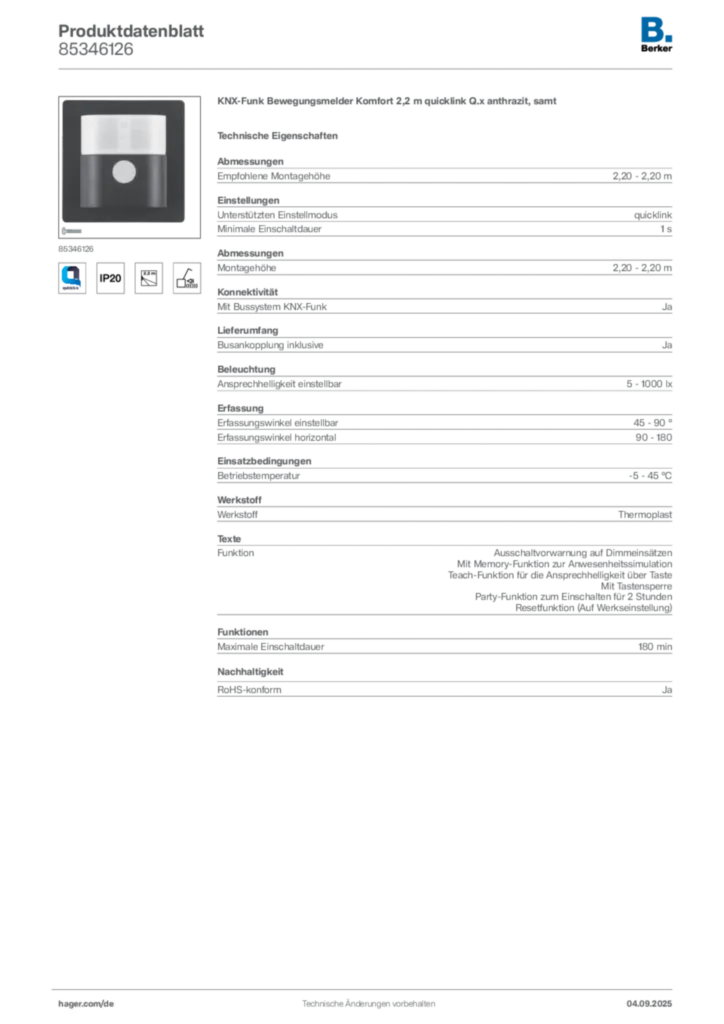 Bild Berker Produktdatenblatt 85346126 | Hager Deutschland
