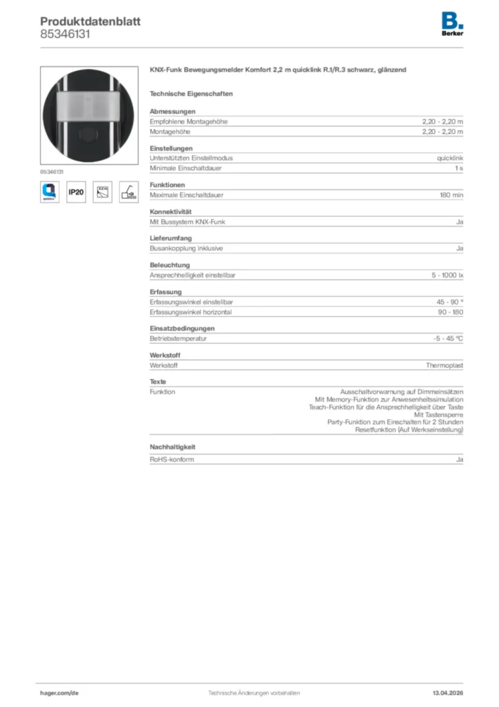 Bild Berker Produktdatenblatt 85346131 | Hager Deutschland
