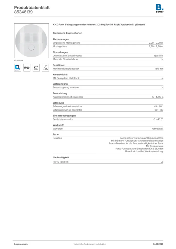 Bild Berker Produktdatenblatt 85346139 | Hager Deutschland
