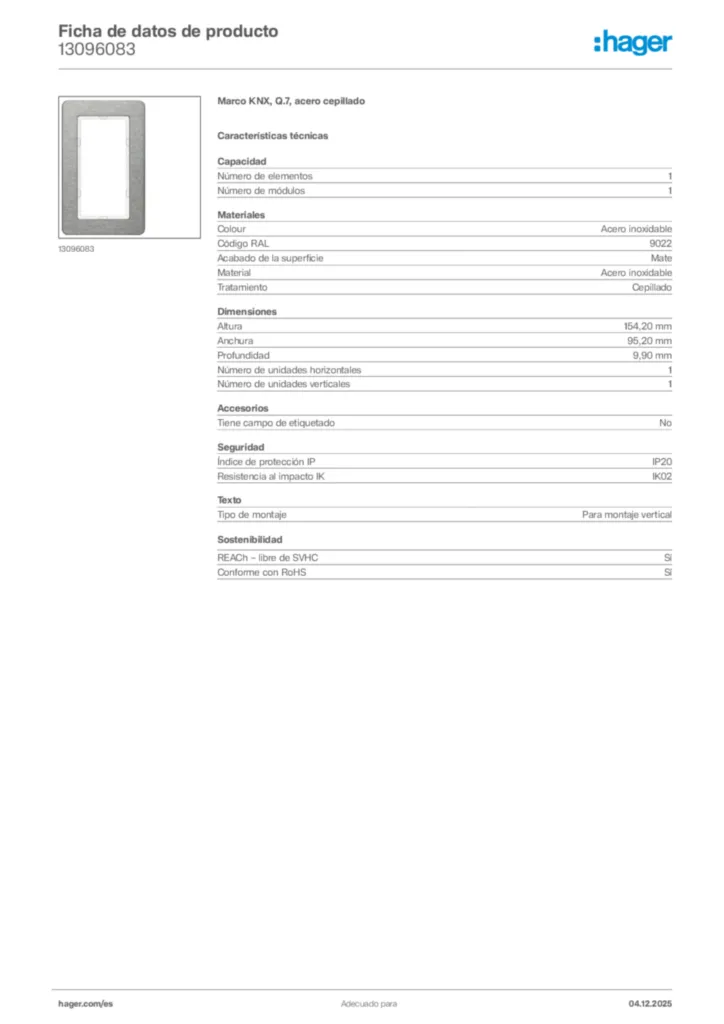 Imagen Hager Ficha de datos de producto 13096083 | Hager España