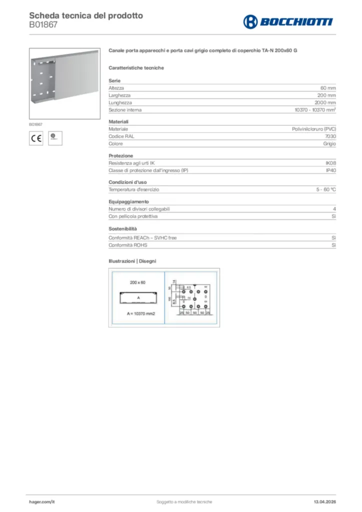Immagine Bocchiotti Scheda tecnica del prodotto B01867 | Hager Italia