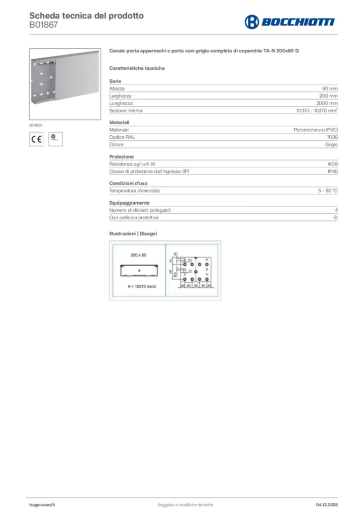 Immagine Bocchiotti Scheda tecnica del prodotto B01867 | Hager Italia