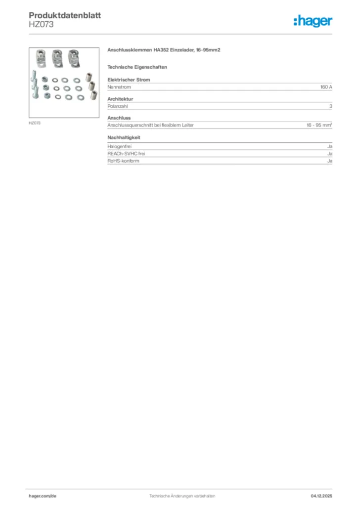 Bild Hager Produktdatenblatt HZ073 | Hager Deutschland