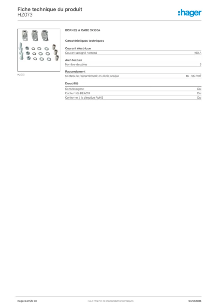 Image Hager Fiche technique du produit HZ073 | Hager Suisse