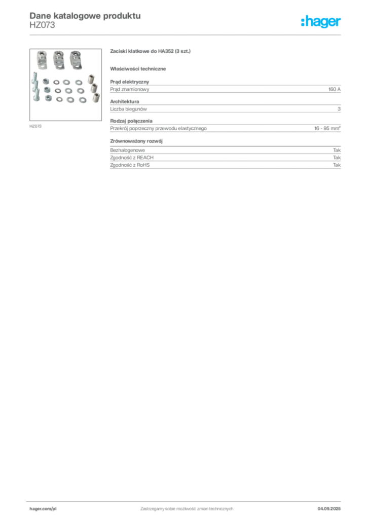 Zdjęcie Hager Dane katalogowe produktu HZ073 | Hager Polska