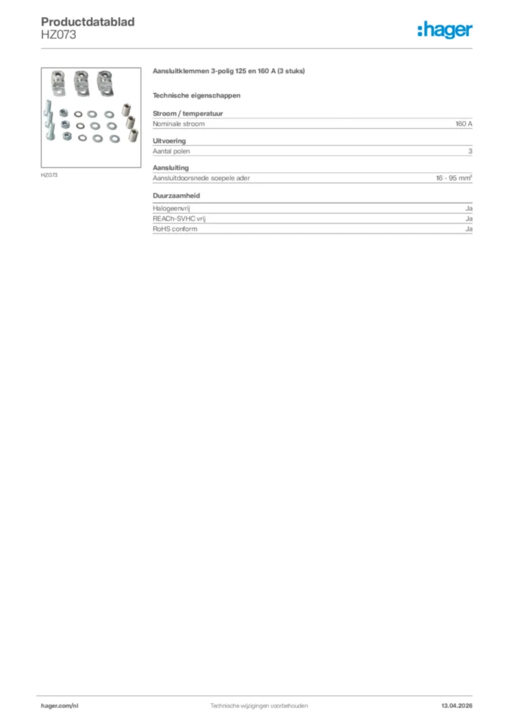 Afbeelding Hager Productdatablad HZ073 | Hager Nederland