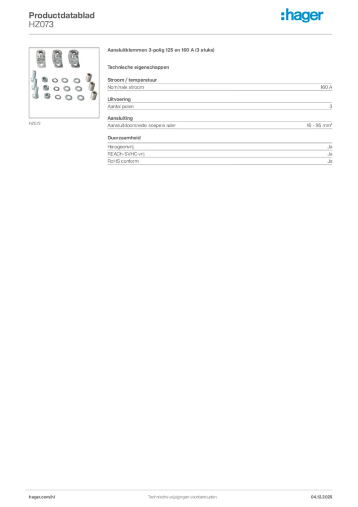 Afbeelding Hager Productdatablad HZ073 | Hager Nederland