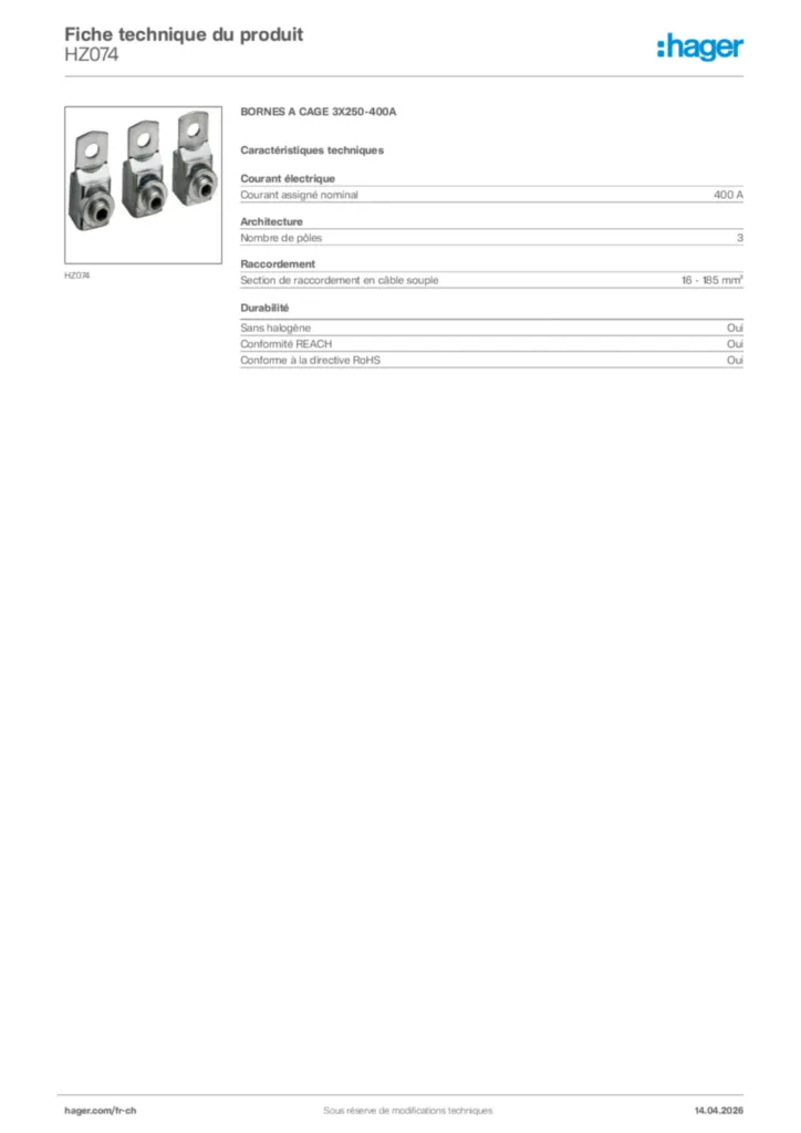 Image Hager Fiche technique du produit HZ074 | Hager Suisse