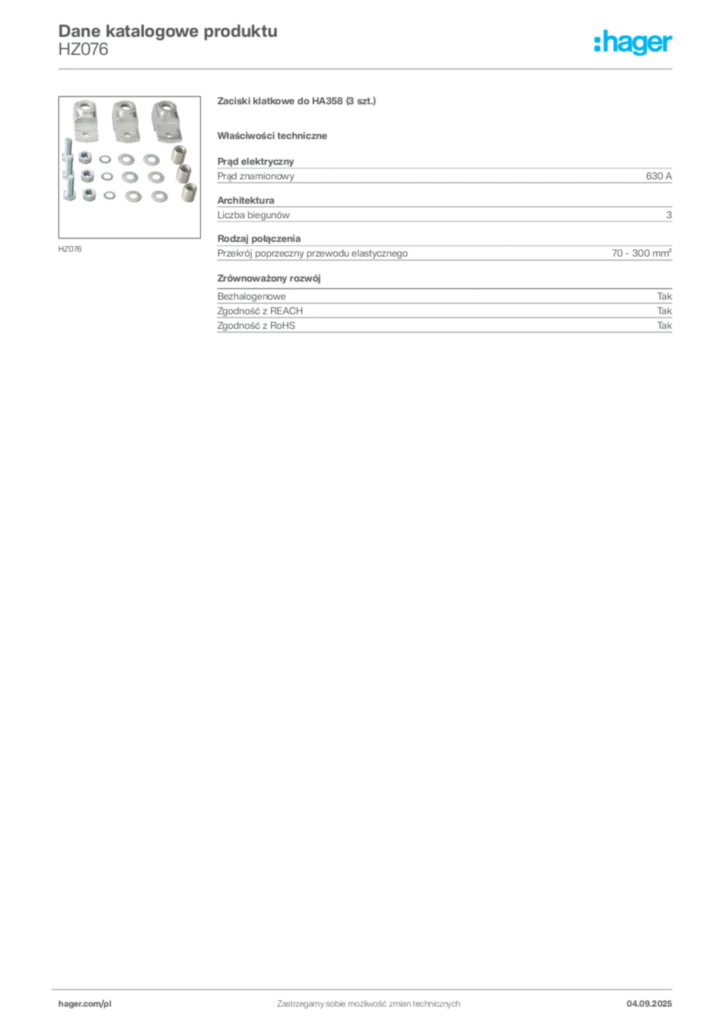 Zdjęcie Hager Dane katalogowe produktu HZ076 | Hager Polska