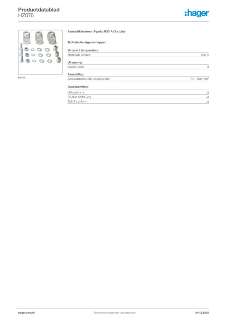 Afbeelding Hager Productdatablad HZ076 | Hager Nederland
