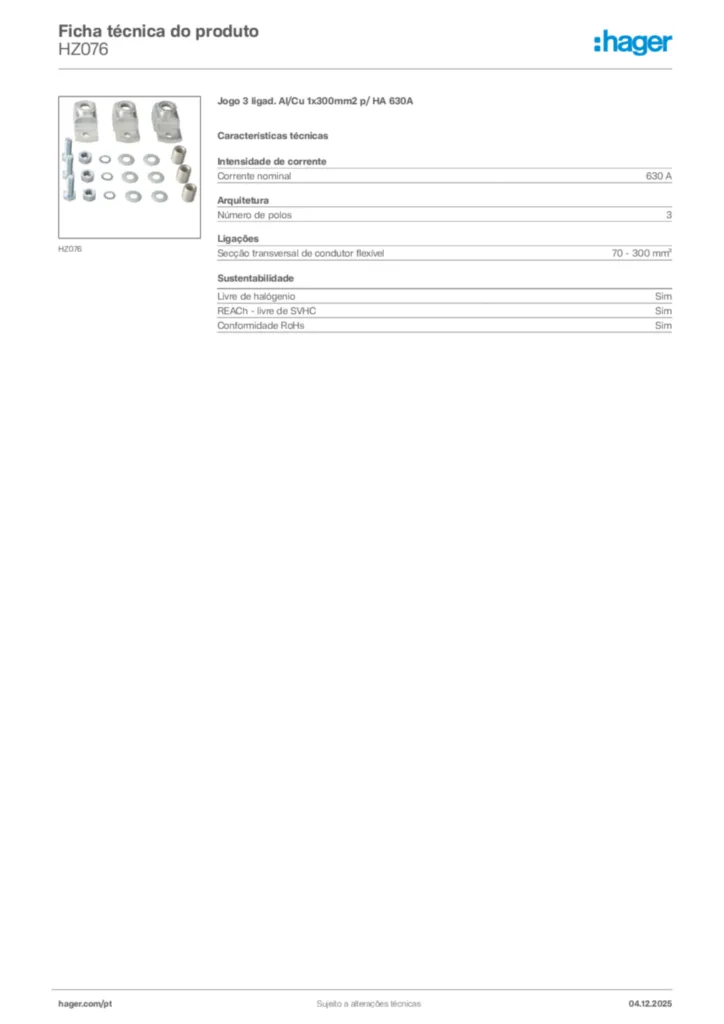 Imagem Hager Ficha técnica do produto HZ076 | Hager Portugal