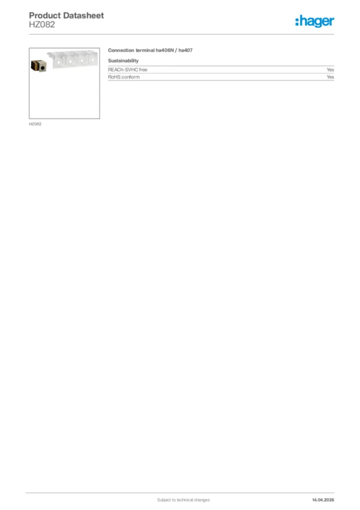 Image Hager Product data sheet HZ082  | Hager Africa