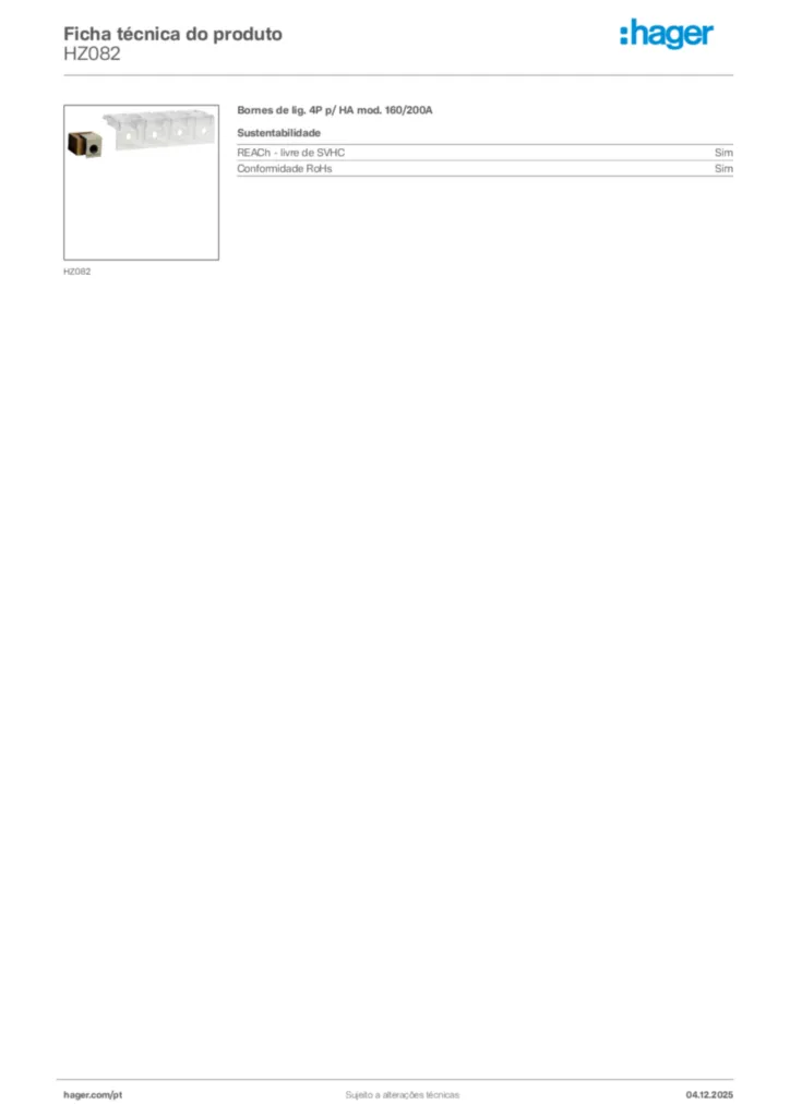 Imagem Hager Ficha técnica do produto HZ082 | Hager Portugal