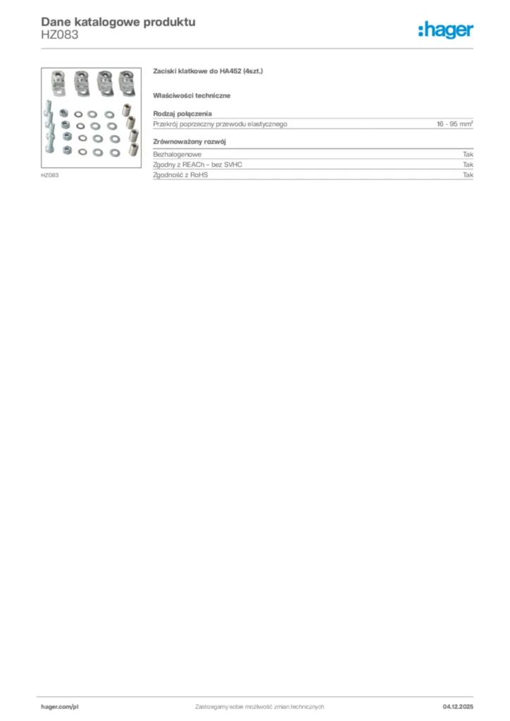 Zdjęcie Hager Dane katalogowe produktu HZ083 | Hager Polska