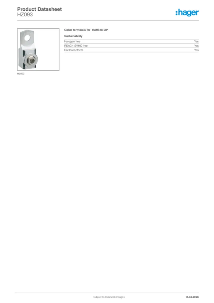 Image Hager Product data sheet HZ093  | Hager Africa