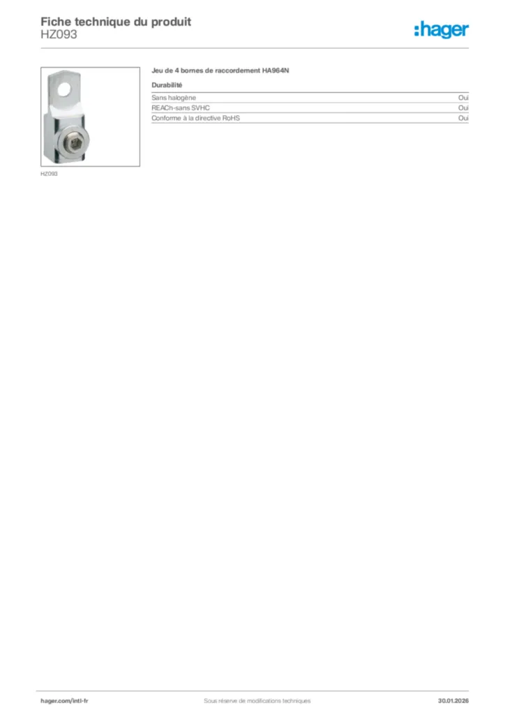 Image Hager Fiche technique du produit HZ093 | Hager Afrique