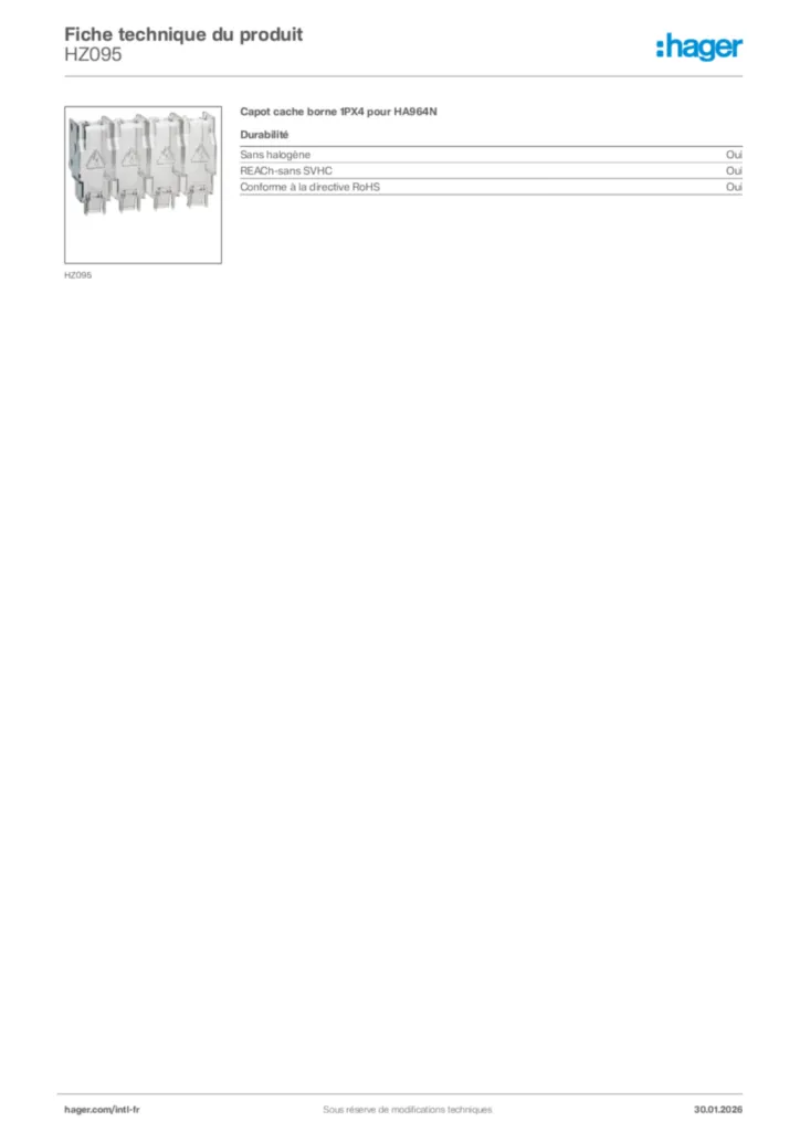 Image Hager Fiche technique du produit HZ095 | Hager Afrique