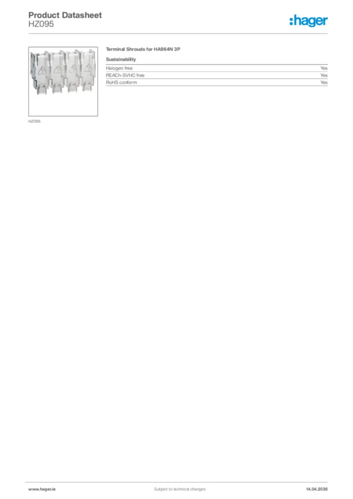 Image Hager Product data sheet HZ095  | Hager